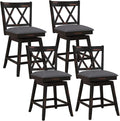 COSTWAY Bar Stool Set of 4 for Kitchen Island, 25" Counter Height Chair with Ergonomic Backrest, Foot Rest, Waterproof PVC Surface & Solid Wood Structure, 360°Swivel Farmhouse Barstool with Back