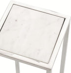 Kate and Laurel Jaspur Modern Glam Drink Table, 7 x 7 x 21, White and Silver, Decorative Metal and Marble Accent Martini Cocktail Table for Display and Storage