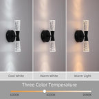 JoollySun Black Wall Sconce Crystal: Dimmable 3-Color (3000K-6000K) LED Bathroom Lighting for Hallway Bedroom Decorative