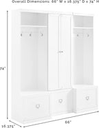 Crosley Furniture Harper 3-Piece Hall Tree and Storage Cabinet Set with Entryway Bench and Hooks for Hanging, White