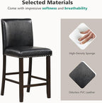 COSTWAY Bar Stools Set of 2, 25.5” PVC Leather Armless Counter Height Chair with Back, Kitchen Island Breakfast Chair for Dining Room, Party Room & Restaurant (2, Black)