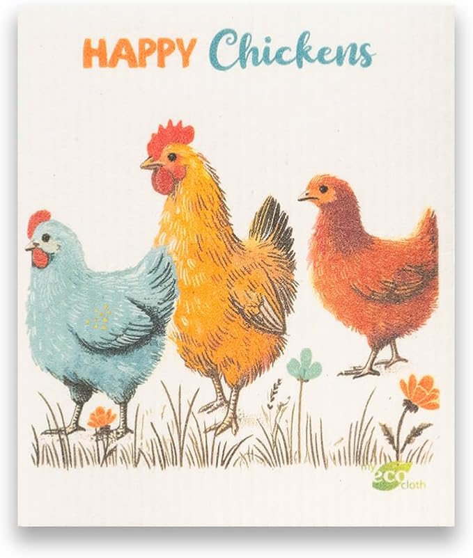 SWEDEdishcloths - Cellulose Sponge Dish Towels - Mixed Set of 6 (One of Each Design) Chickens Swedish Dish Cloths