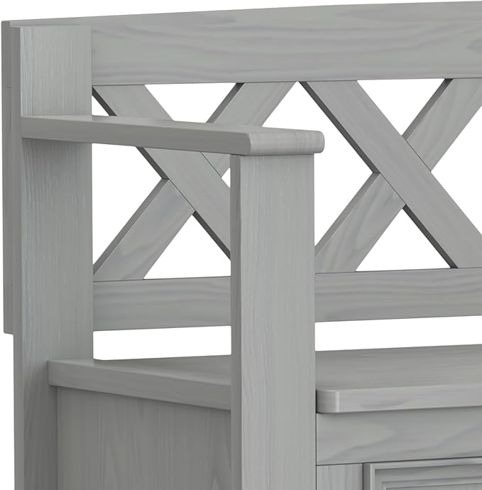 SIMPLIHOME Amherst Entryway Storage Bench - 48 inch Wide Solid Wood Hallway Seat in Fog Grey, Transitional Bench for Entryway or Living Room with Lift-Up Lid and Spacious Storage