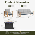 LayinSun 4 Pieces Aluminum Patio Furniture Set with Fire Pit Table, Oversized Seat with Hight Back, Outdoor Conversation Sets for Porch, Balcony, Deck