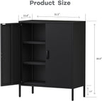 Bathroom Floor Storage Cabinet,40H Small Metal Cabinets for Storage with Doors,2 Door Black Towel Freestanding Cabinet for Small Spaces,Two Door Hallway Short Cabinets,Shallow Low Cupboard