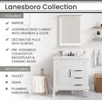 Hanover 31 Set Includes w, White Lanesboro 31'' Vanity Sink Combo for Bathroom, Powder Room | Pre-Assembled 1 Door, 3 Drawers | Accent Mirror | Artificial Stone Countertop, Cabinet, 31 inches