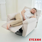 Reclining Sofa Rocking Recliner Chair Manual Adjustable 360 Swivel with Ergonomics Overstuffed Lumbar Arm Support Natural Fabric Surface Made for Living Room, Bedroom, Nursery, Milk White