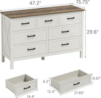 LYNSOM Farmhouse 7 Drawers Dresser for Bedroom, Wood Rustic Wide Chest of Drawers with Deep Drawers, Metal Handle, Storage Dressers Organizer for Entryway, Hallway, Antique White