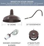 Steel Lighting Co. Gardena Barn Light | Outdoor Wall Mounted | 16" Dome | 23" Gooseneck | Farmhouse Light Made in America | Dark Bronze Exterior/Dark Bronze Interior