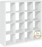 Furinno Cubicle Book Shelf, 16-Cube Bookshelf, Triple Thick Frame Cube Storage Organizer, Bookcase, 15.4 x 57.4 x 56.9, for Home Office, Living Room, Plain White