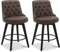 Watson & Whitely Modern Swivel Bar Stools, Faux Leather Upholstered Counter Height Bar Stools with Back, Solid Wood Legs, 26" H Seat, Set of 2, Chocolate