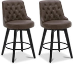 Watson & Whitely Modern Swivel Bar Stools, Faux Leather Upholstered Counter Height Bar Stools with Back, Solid Wood Legs, 26" H Seat, Set of 2, Chocolate