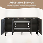 JASIWAY Modern Buffet Cabinet with Storage 55" Fluted Sideboard with 4 Doors Acrylic and Adjustable Shelves Wooden Coffee Bar Cabinet Storage Credenza for Living Room, Dining Room, Kitchen, Black