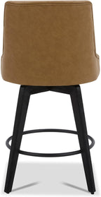 Watson & Whitely Modern Swivel Bar Stools, Faux Leather Upholstered Counter Height Bar Stools with Back, Solid Wood Legs, 26" H Seat, Set of 2, Cognac