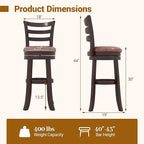 COSTWAY 30” Bar Height Stools Set of 2, Swivel l High-Top Chairs with Backrest & Faux Leather Padded Seat, Rubber Wood Barstools with Footrest for Kitchen, Dining Room, Pub (2,30'')