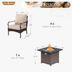 Sophia & William Patio Furniture Set with Fire Pit Table, 5 PCS Metal Outdoor Conversation Set Sofa Couch with Fire Pit Table, 4 Sofa Chairs for Outdoor Seating,Backyard,Porch(Beige)