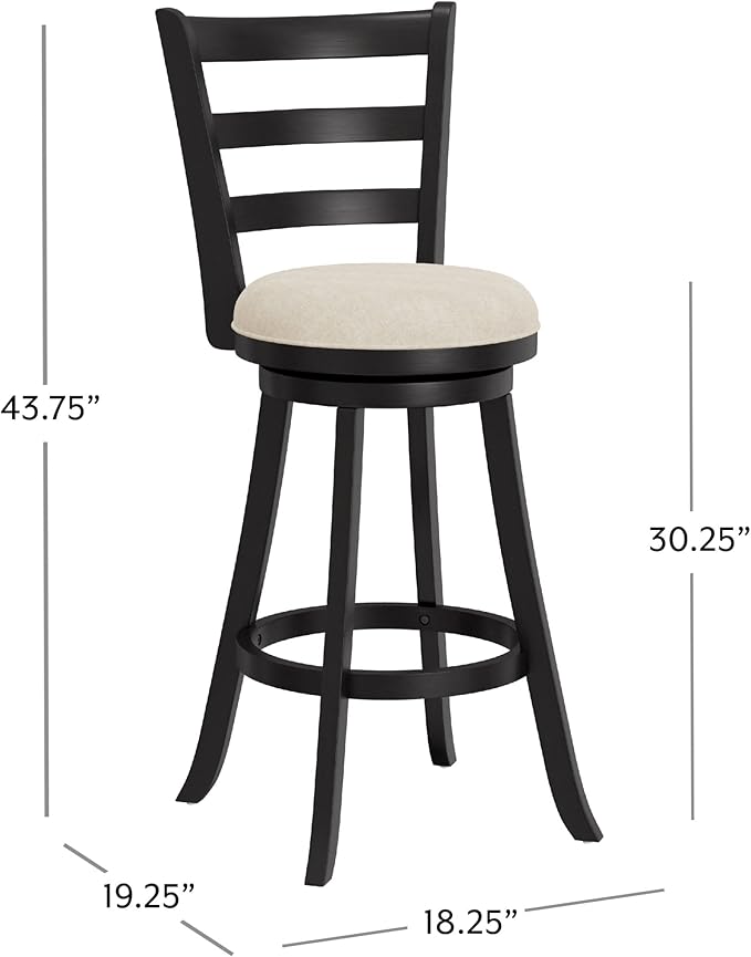 Hillsdale Laymon Modern Wood Swivel Stool with Upholstered Seat, Bar Height, Black