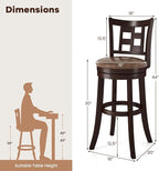 COSTWAY Set of 4 Bar Stools, 30” Swivel Bar Chairs with Footrest, Rubber Wood Frame & Lattice Backrest, Leathaire Bar Height Stools for Kitchen Island (4, 30”)