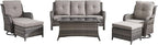 HUMMUH Patio Furniture 6 Pieces Outdoor Furniture Set Wicker Outdoor Sectional Sofa with Swivel Rocking Chairs,Patio Ottomans,Patio Coffee Table