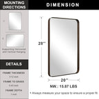 ANDY STAR Wall Mirror for Bathroom, 20”x28”Brushed Bronze Bathroom Mirror, Rounded Rectangle Mirror in Premium Stainless Steel Metal Frame Hangs Horizontal Or Vertical