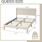 AGARTT Upholstered Platform Bed Frame Queen Size with Headboard and Footboard/Wooden Slats Support/No Box Spring Needed/Easy Assembly,Beige Velvet
