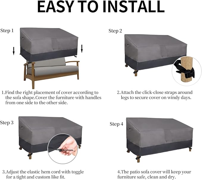 Easy-Going Waterproof Outdoor Couch Cover, Heavy Duty 3-Seater Patio Sofa Cover, Windproof Outdoor Furniture Cover with Air Vent (62Wx40Dx32H inch, Gray/Dark Gray)