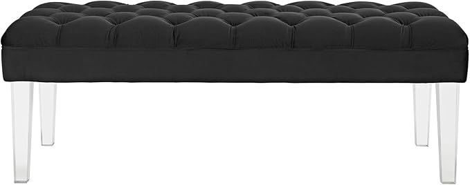 Modway Valet Tufted Button Performance Velvet Upholstered Bedroom Or Entryway Bench with Acrylic Legs in Black