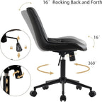 Kidol & Shellder Faux Leather Office Chair, Adjustable Swivel Height Task Chair, Rolling Wheels & Soft Backrest - Armless Ergonomic Desk Chair for Home, Office,Vanity,Gaming（Black）