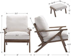 Wahson Set of 2 Mid Century Arm Chairs and Ottomans, Upholstered Accent Armchair with Wood Frame and Linen Cushions, Leisure Slipper Chair for Living Room/Bedroom, Cream