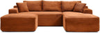 108" Cloud Sectional Couch,Modern Modular Sectional Sofa with Deep Seat,Corduroy Boneless Couches with L-Shape Chaise for Living Room,No Assembly Required (Orange, Right Facing Chaise + Ottoman)