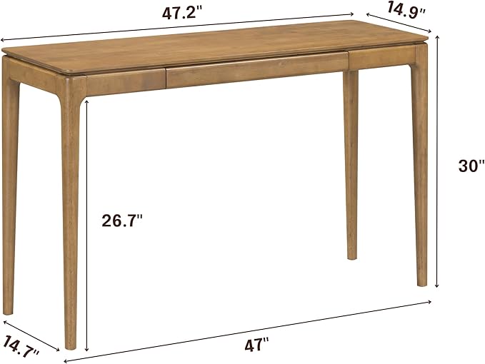 NTC Mingle 47-Inch Console Table, Modern Solid Wood Entryway Table with Hidden Drawer, Waterproof & Heat Resistant, Narrow Table for Hallway, Living Room & Foyer, Teak Look