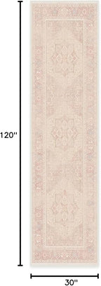 RUGGABLE Washable Runner Rug – Kamran Soft Pink 2.5x10, Stain-Resistant, Non-Slip Hallway Runner – Machine Washable Rug for Hallway, Entryway, Living Room & Kitchen–with Cushioned Pad