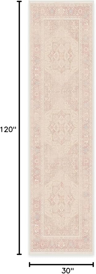 RUGGABLE Washable Runner Rug – Kamran Soft Pink 2.5x10, Stain-Resistant, Non-Slip Hallway Runner – Machine Washable Rug for Hallway, Entryway, Living Room & Kitchen–with Cushioned Pad