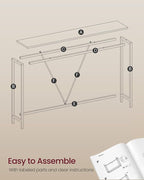 VASAGLE Console Sofa Table, Narrow Entryway Table, for Living Room, Bedroom, Easy Assembly, Charcoal Gray and Ink Black ULNT020B04