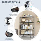 Four-Layer Foldable Storage Metal Shelf with Locking Wheels,Easy Assembly and Move Space-Saving Shelves Organizer Suitable for Kitchen, Pantry and Closet-28.54" L x 14.17" W x 46.06" H