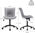 YOUNIKE Grey Home Office Desk Chair with Wheels Comfy Armless Vanity Chair with Back Modern Leather Upholstered Rolling Computer Task Chair Small Cute Drafting Sewing Chair Swivel Adjustable Ergonomic