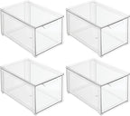 mDesign Plastic Stackable Bathroom Storage with Pull Out Bin Organizer Drawer for Cabinet, Vanity, Shelf, Cupboard, Cabinet, or Closet Organization - Lumiere Collection - 4 Pack - Clear