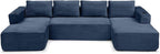 132 Inch Modular Sectional Sleeper Sofa, Boneless Cloud Couch for Living Room, U Shaped 5 Seat Sofa with 2 Cup Holders, Free Combination, No Assembly Required (Blue)