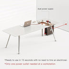 Writing Computer Desk, 60-Inch Large Executive Desk Office Workstation with Chrome-Plated Legs and Built-in Power Outlet, Writing Table Business Furniture, Modern Minimalist Style for Home Office