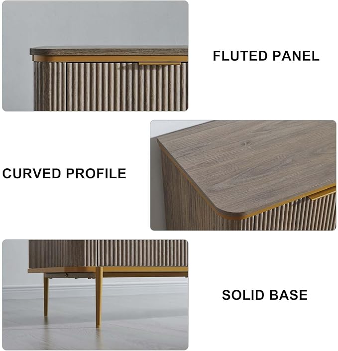 T4TREAM Fluted 9 Drawers Dresser for Bedroom, 54" Wide Modern Dresser TV Stand, Gold Accents, Curved Profile, Wood Storage Dressers Organizer for Bedroom, Living Room, Alder Grey