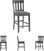 Signature Design by Ashley Hallanden Modern Farmhouse Counter Upholstered Barstool, Set of 2, Comb-back Design, Solid Wood, 25.75" , Dark Gray