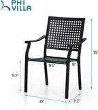 PHI VILLA Outdoor Metal Dining Chairs Set of 2, Black Wrought Iron Stackable Chairs with Cushions, Heavy-Duty Seating Furniture for Patio, Deck, Yard, Porch