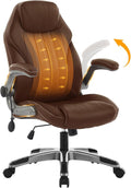 Office Desk Chair, Ergonomic Computer Chair with Padded Flip-Up Arms and Adjustable Lumbar Support, PU Leather Executive Chair with Tilt Lock and 360° Swivel Rolling Wheels for Work, Study