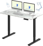 FLEXISPOT E3 Dual Motor Electric Standing Desk 55x28 Inch Whole-Piece Board Height Adjustable Electric Sit Stand Desk (Black Frame + Marble Grey Desktop, 2 Packages)