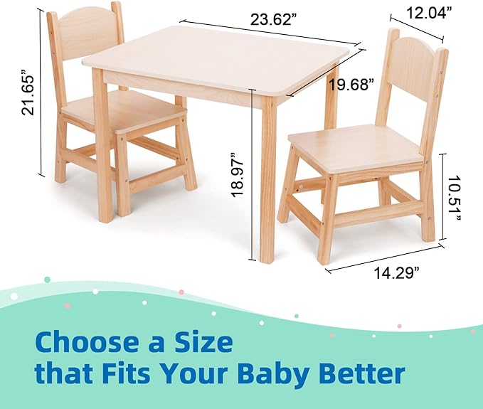 TOOKYLAND Wood Kids Table and Chairs Set, Waterproof Desktop, Easy to Clean, Smooth Edge, Ideal Toddler Table Chairs Set for Eating, Snack Time and Play Games