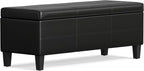 SIMPLIHOME Afton 48 inch Wide Contemporary Rectangle Storage Ottoman Bench in Midnight Black Vegan Faux Leather, Assembled, For the Living Room and Bedroom
