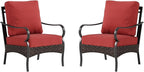 Sophia & William Extra Large Outdoor Patio Sofa Chairs Set 2 PCS Heavy-Duty Porch Furniture with High Back & Deep Seating Area, 5.5" Thicken Cushions for Deck, Lawn, Outside (Red)