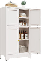Bathroom Floor Storage Cabinet,Metal Accent Sideboard with 4 Doors and 2 Adjustable Shelves, Freestanding Bathroom Cabinets White Storage Organizer for Kitchen Pantry,Living Room,Hallway