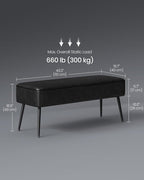 VASAGLE EKHO Collection - Bench for Entryway Bedroom, Synthetic Leather with Stitching, Ottoman Bench with Steel Legs, Living Dining Room, Mid-Century Modern, Loads 660 lb, Ink Black ULOM076B01