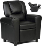 Costzon Kids Recliner Chair with Cup Holder, Toddler Furniture Children Armrest Sofa w/Headrest & Footrest for Girls Boys Baby Bedroom, Kids Room, PU Leather Kids Recliner Couch (Black)